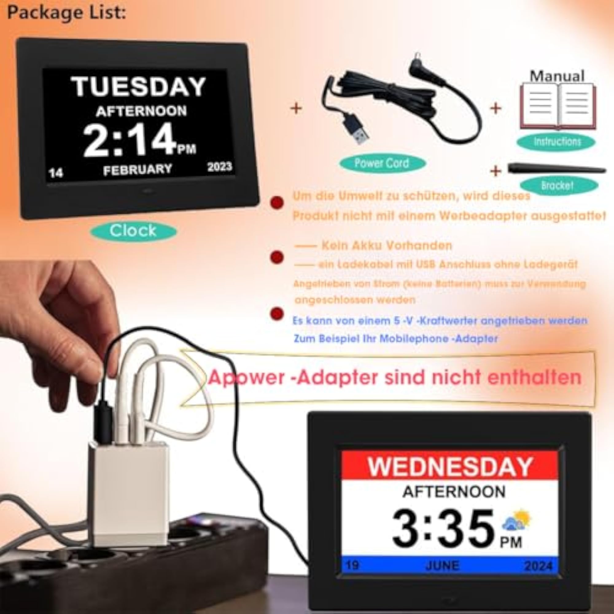8 Inch Digital Clock with Automatic Brightness Adjustment